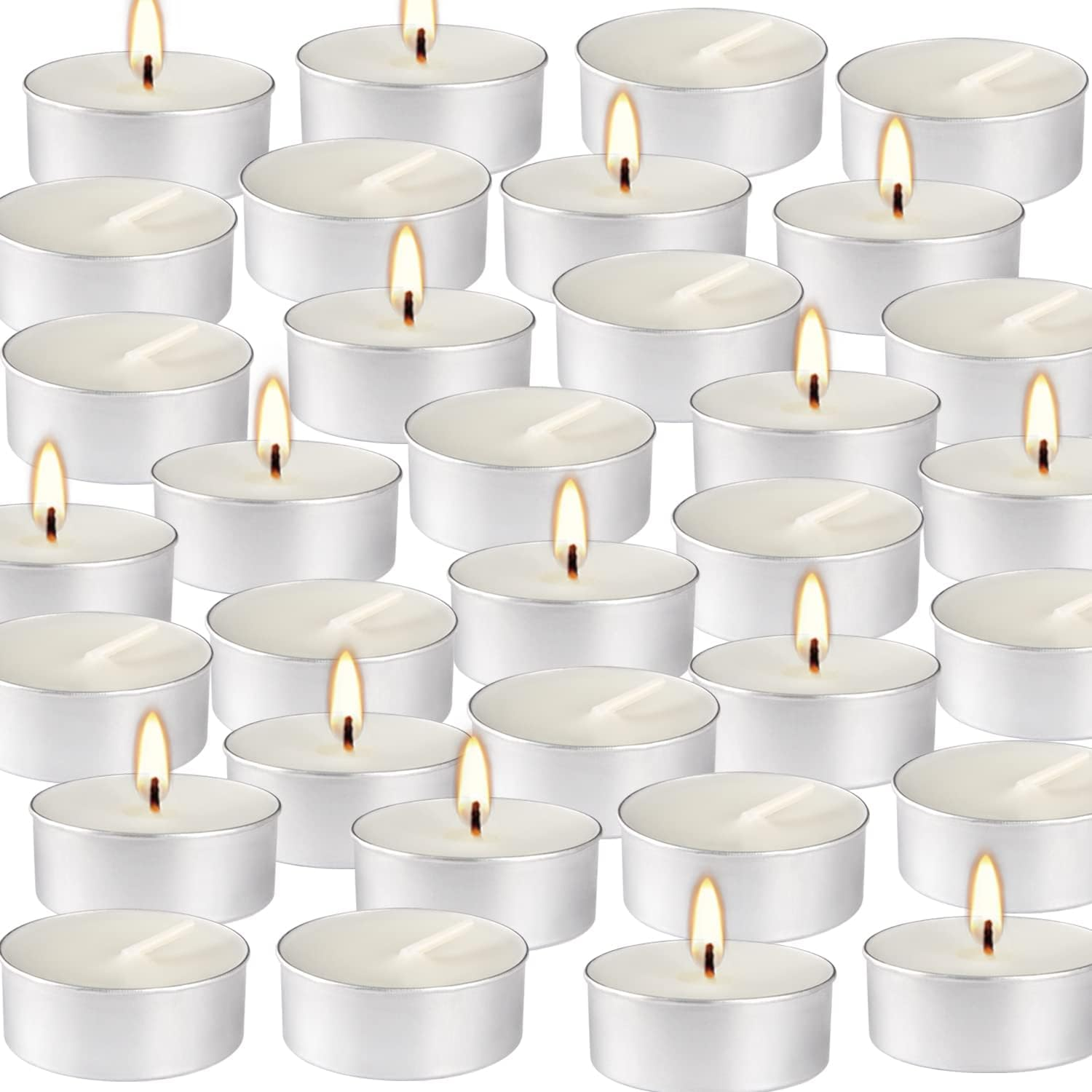 50Pcs Unscented White Paraffin Tealight Candles – 4-Hour Burn Time, Small & Versatile