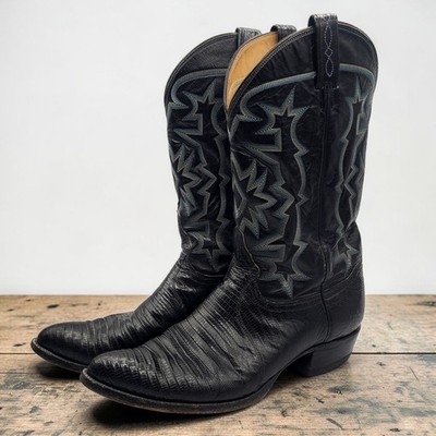 TONY LAMA Dress Cowboy Boots Men sz 12D Exotic Black Lizard Leather USA  8571 | eBay