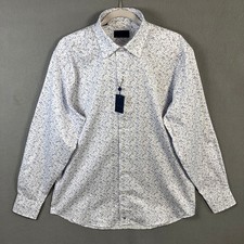 David Donahue Men's Paisley Print Button-Up Shirt Size L White Long Sleeve NWT