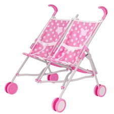 Dolly Tots Passeggino Gemellare | Carrozzina per Bambole Doppie a Pois Rosa per Bambini Età 2+ |...