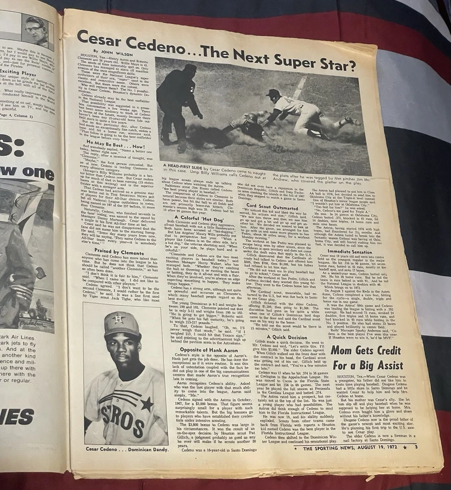 Vintage The Sporting News Houston Astros Swat Artist Cesar Cedeno - Image 3 of 3