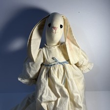 Nana's Stuffed Bunny Long Ears Ribbons Embroidered Crochet Trim Long Dress BIN B