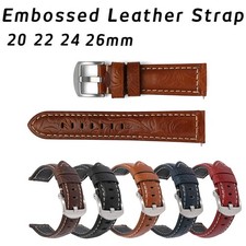 Retro Embossed Grain Cowhide Genuine Leather Strap 20mm 22mm 24 26mm Watch Band