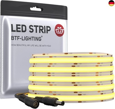 BTF-LIGHTING FCOB Flexibel Hohe Dichte LED Streifen 5M 480LEDs Warmweiß 9W/M 12V