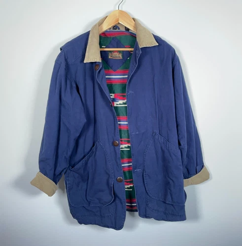 90s Aztec Pattern Lined Chore Jacket Men's Small Blue Corduroy Trim Barn