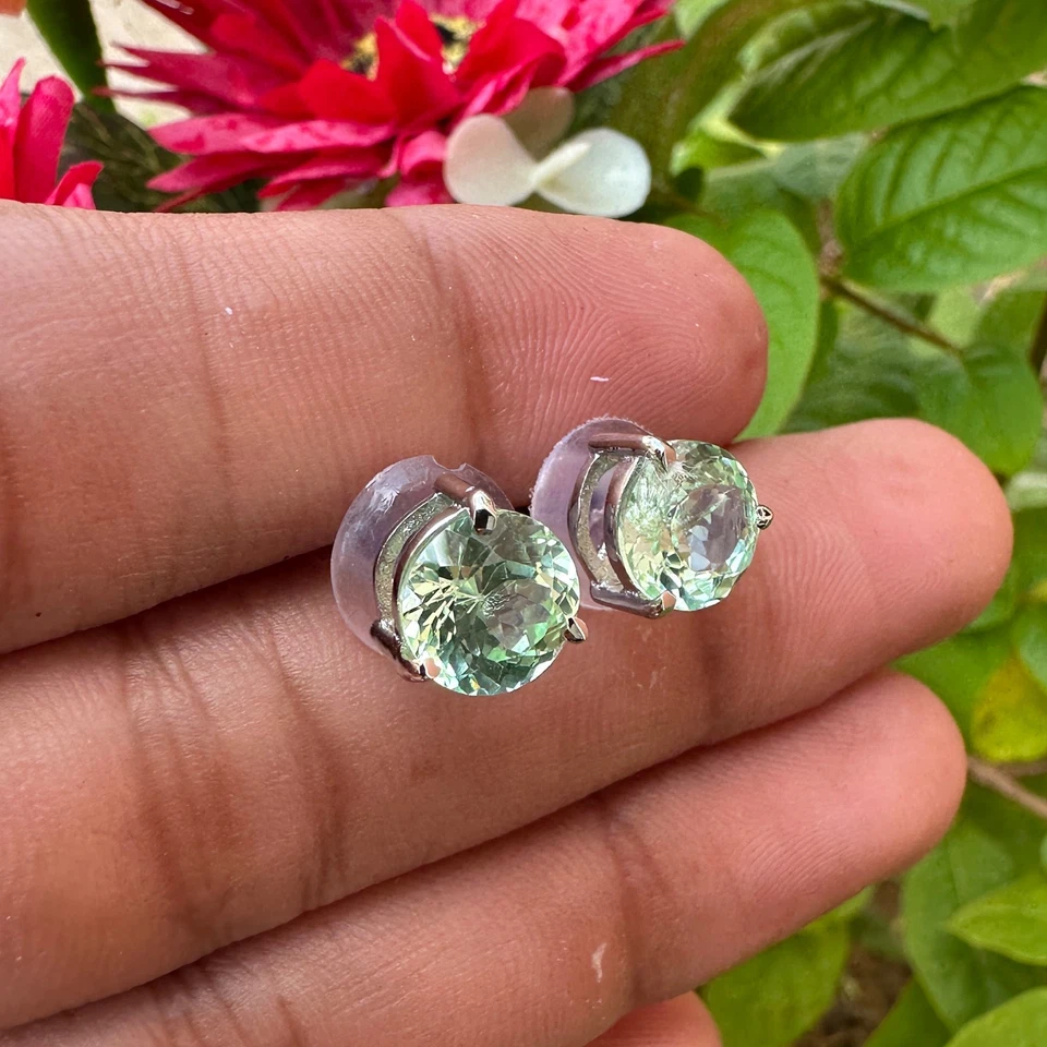 15 克拉天然绿色碧玺耳钉 925 银 - 认证观看视频 — 第 4/4 张图片