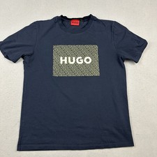 Hugo Boss Shirt Men Large Blue Logo Black T-Shirt Short Sleeve Tee Crewneck L