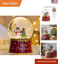 Christmas Snow Globe Lantern Water Glittering Snowman Crown with Music  Time...