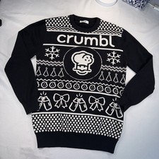 Crumbl Cookie Ugly Christmas Sweater Small Black White Holiday Knit Logo