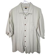 Tommy Bahama Mens Silk Camp Shirt Size L Resortwear Tropical Beach Vacation Tan