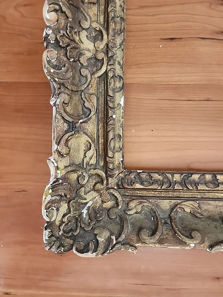 Hermoso Marco Dorado Antiguo Tallado de Período Dorado 11 X 14 Apertura 16 X 19 Mono Foto 4 de 4