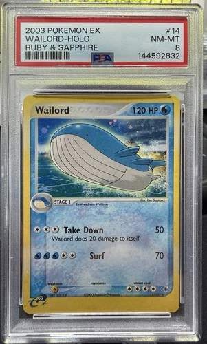 2003 Pokemon WAILORD HOLO Ruby & Sapphire #14 PSA 8