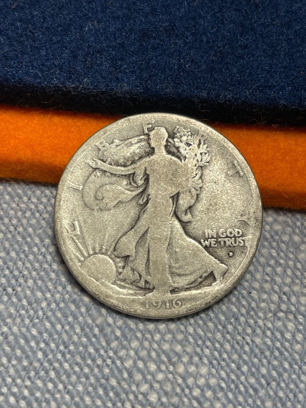 (#100064) Walking Liberty Half Dollar: 1916-D.  #2. Key date.  Good