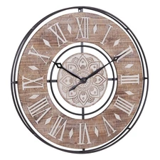 Metal Wall Clock with Wood Accents, 34" x 3" x 34", Brown