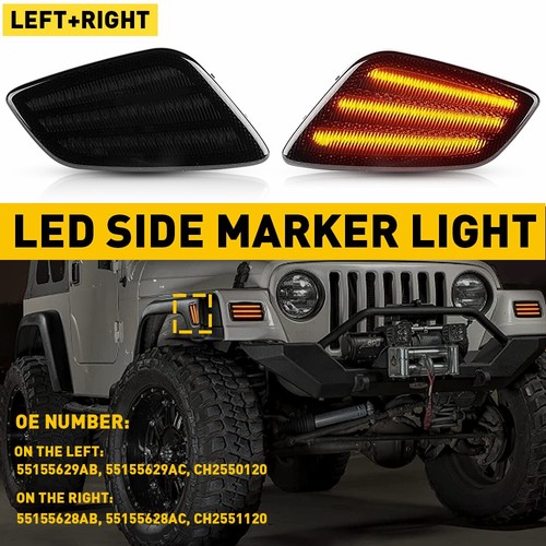 For 97-06 Wrangler Jeep TJ Amber LED Front Fender Marker Side Lights Smoke Lens - Picture 19 of 20