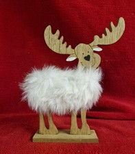 Dekofigur Lustiger Elch, Holz, mit Fell, H 24,5 cm, B unten 12,5 cm Weihnachten.