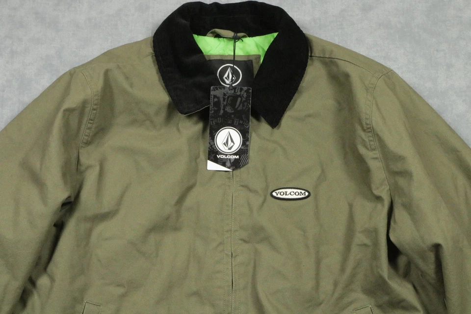 Volcom Jacket Mens Medium Olive Corduroy Collar Quilted Chore Workwear A1732409 - Image 2 of 4