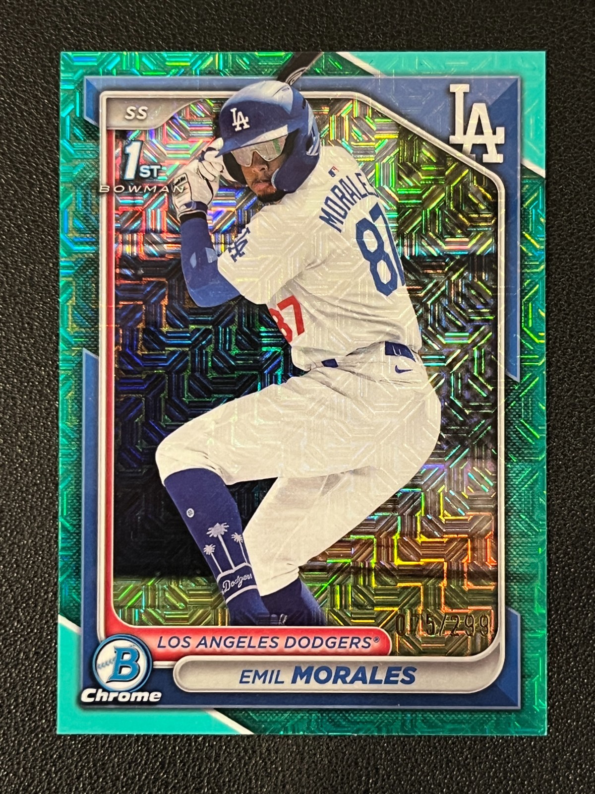 Emil Morales 2024 Bowman Chrome 1st Aqua MOJO Refractor /299 Dodgers