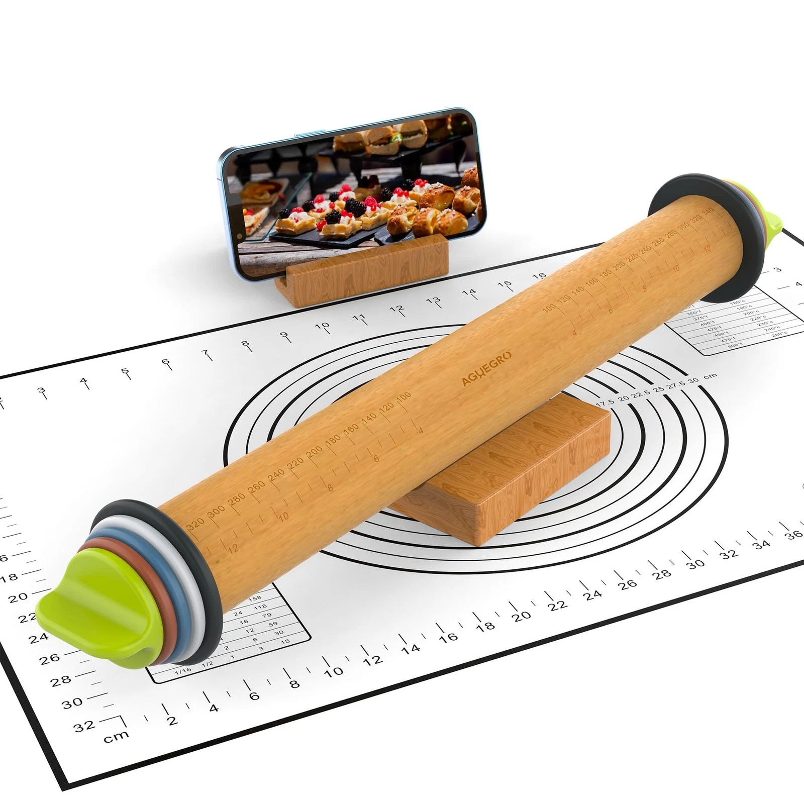 Aguegro Rolling Pin with Pin+Mat+Stand, Pin+Mat+Stand