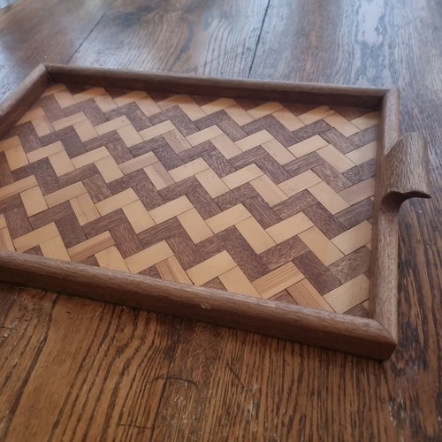 Vintage Parquetry Wooden Tray Inlaid Wooden Serving Tray Mid Century Retro - Picture 2 of 4