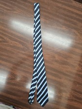 100 Silk Men's Neck Tie Navy blue Light Blue Striped Made in China