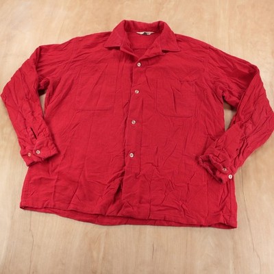 BOND loop collar flat hem wool flannel camp shirt LARGE tag vtg 60s 70s usa made