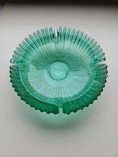 EXCELLENT CONDITION Blenko # 624 Turquoise Glass Ashtray - 9”W 3lbs