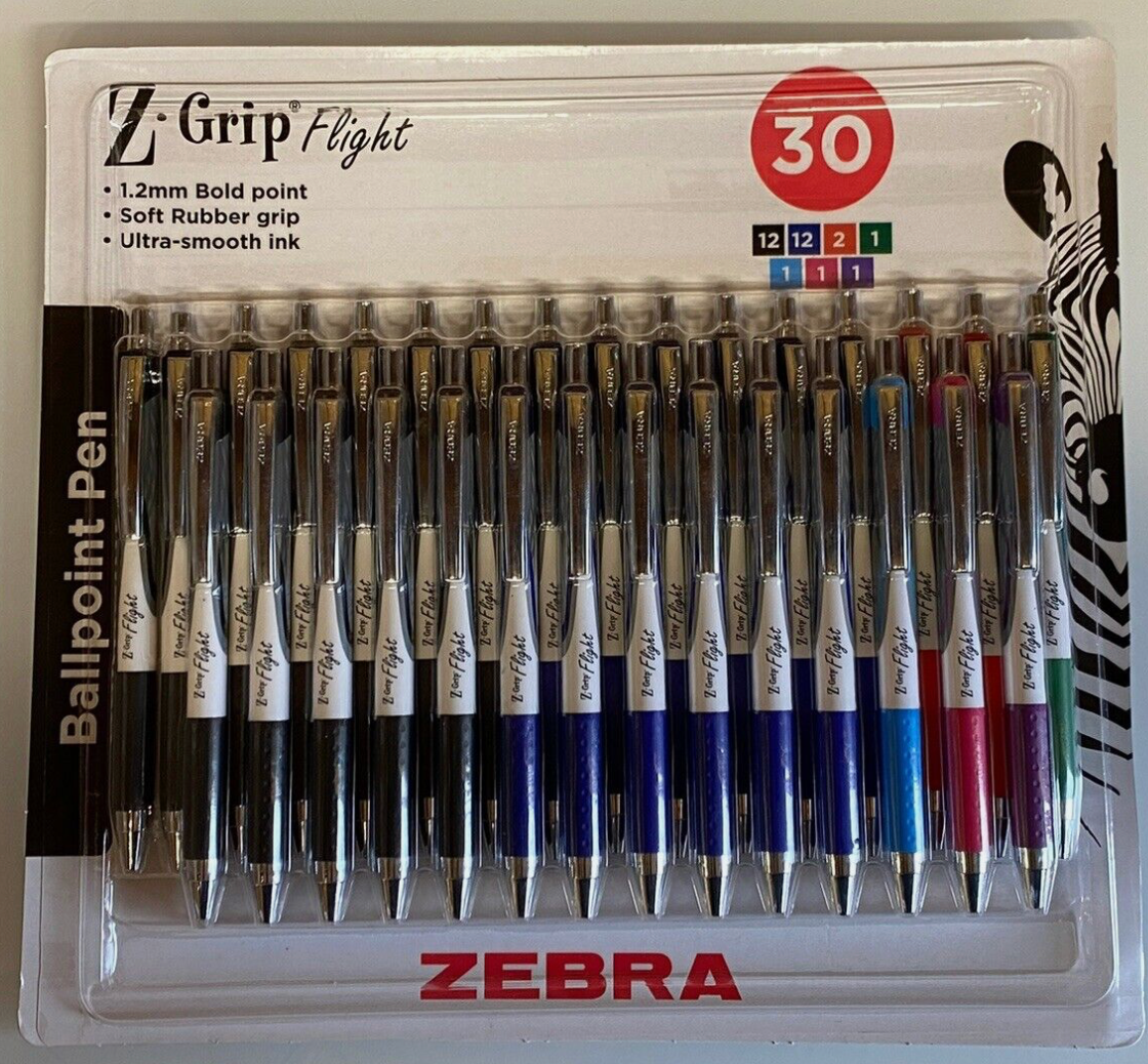 Zebra Z-Grip Flight Retractable Ballpoint Pens - 1.2mm - Pack of 30 Free Del
