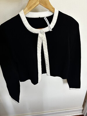 Alexander Wang Cropped Logo Jacquard Trim Stretch Knit Cardigan No