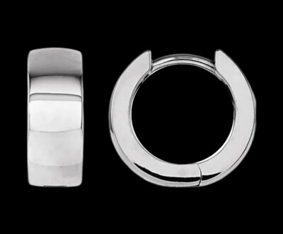 PLATIN MASSIV 950 HUGGIE PAAR schwere Creolen Klapp Ohrringe poliert 14 mm 5 mm BREIT
