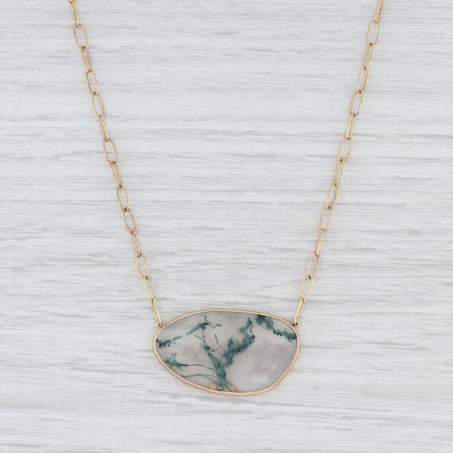 New Nina Nguyen Moss Agate Pendant Necklace Green Lace 18k Gold 19" | eBay