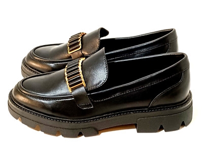Platform Loafers Chunky Heel Lug Sole Slip On Softy S.Oliver Brand Black Size 10