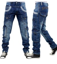 Brooklyn Mint cargo combat denim jeans, retro vintage stonewash pants urban