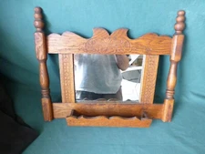 Vintage Oak Hanging Comb or Shaving Mirror