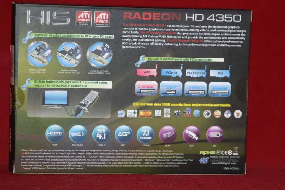 HIS ATI Radeon HD 4350 512MB 64BIT DDR3, AGP Graphics Card. (H435F512HA) - Image 2 of 4