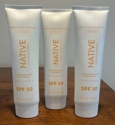 Lot Of 3 Native Mineral Sunscreen Zinc Oxide Sweet Peach Nectar SPF30 5 Fl Oz