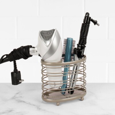 Organizer Caddy Hair Dryer Curling Flat Iron Holder..Countertop..Satin Nickel