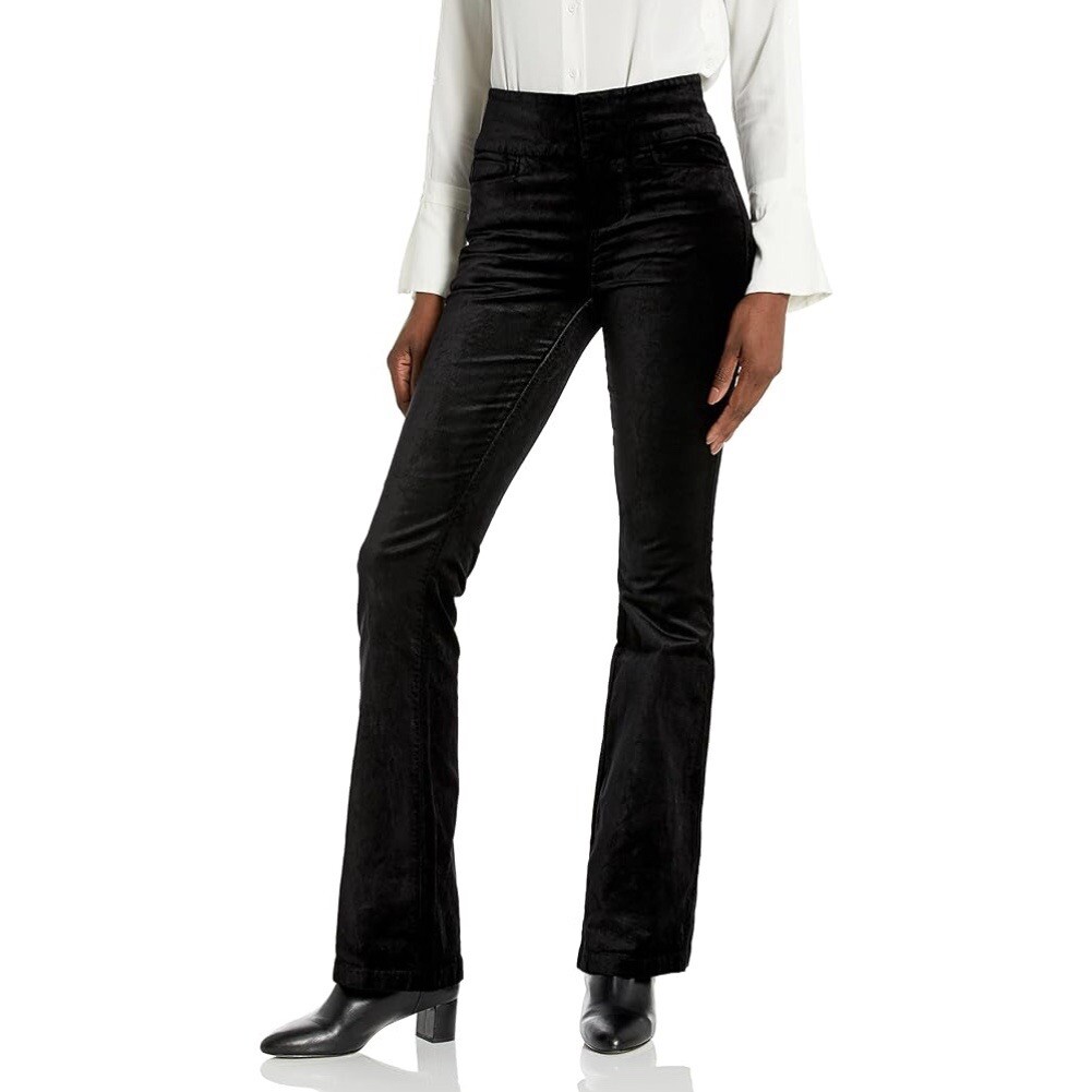 PAIGE High Rise Lou Lou Black Velvet Flare Pants Trousers Women's