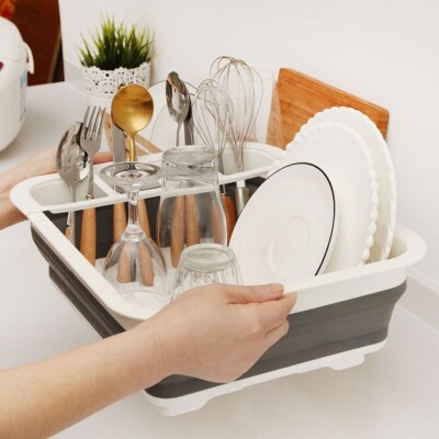 Foldable Dish Rack Kitchen Storage Holder Drainer Bowl Tableware Shelf Organizer
