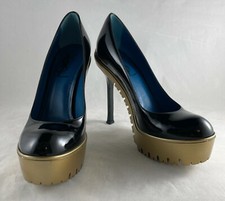 YSL Yves Saint Laurent Pattern Leather Trooper Pump Shoes Black size 36