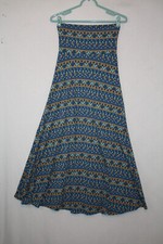 LuLaRoe Sz XXS Blue Yellow Aztec Geometric Print Stretch Maxi Skirt Made in USA