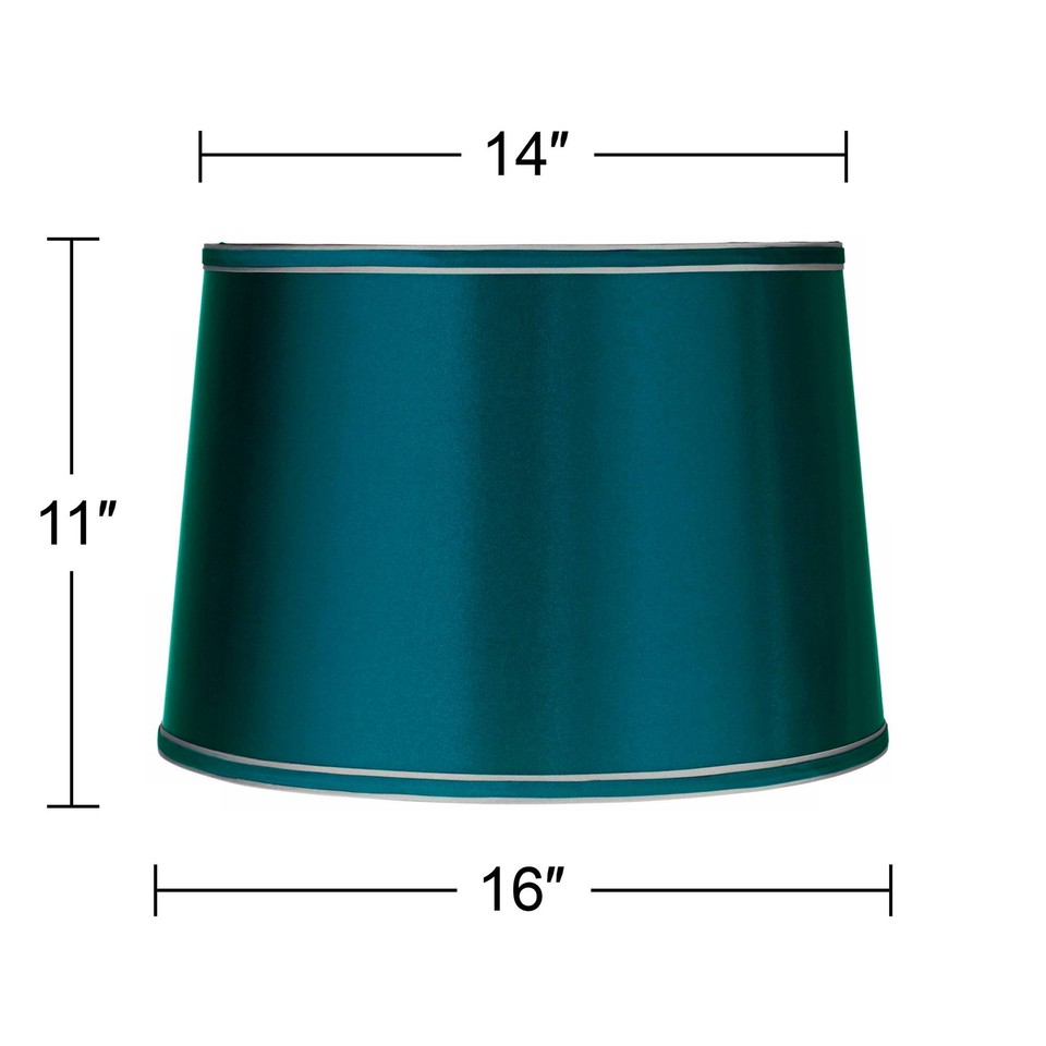 Sydnee Satin Teal Blue Medium Drum Lamp Shade 14" Top x 16" Bottom x 11
