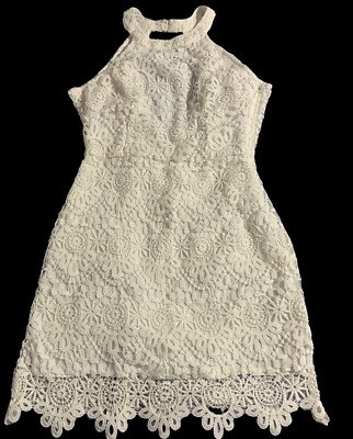 Ladies Hollister White Lace Flowers Scalloped Edge Mini Dress