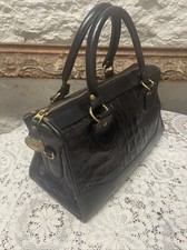 Vintage Brahmin Satchel Embossed Croc Professionally Refurbished Black