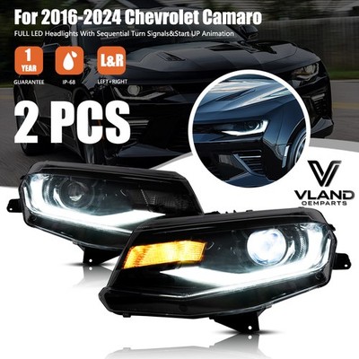 VLAND For 2016-2024 Chevy Camaro Halogen＆HID Model LED Headlights W/Animation