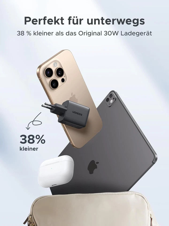 USB C Ladegerät 30W 3-Port GaN II Netzteil iPhone Adapter PD Schnellladegerät K - Bild 4 von 4