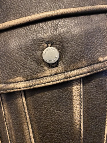 RUDSAK women Distressed leather shearling trucker jacket Rare Designer Large - Picture 2 of 7