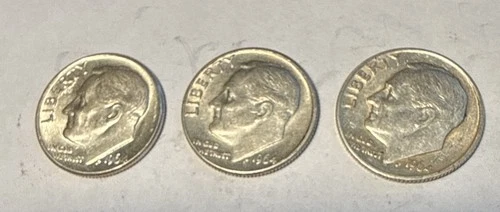 1964 Roosevelt Dimes 90% Silver, Lot Of 3
