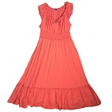 Old Navy Milk Maid Maxi Dress Size L Coral Smocked Waist Gauzy Tiered Ruffle
