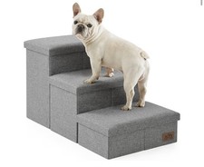 Cozy Kiss 3 Step Stairs for Sofa  Chair NonSlip Sturdy Pet Steps Dogs Cats GREY